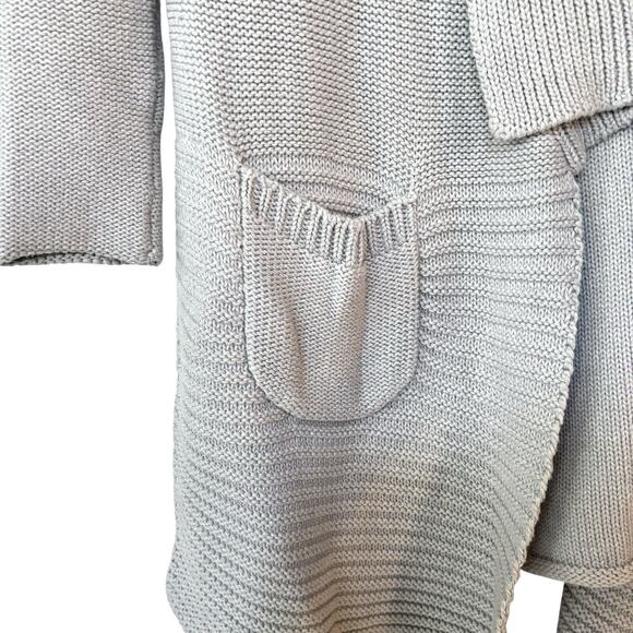 Poetry Light Gray Open Shawl Collar Sweater Relaxed Cardigan Medium 100% Cotton - Picture 5 of 7